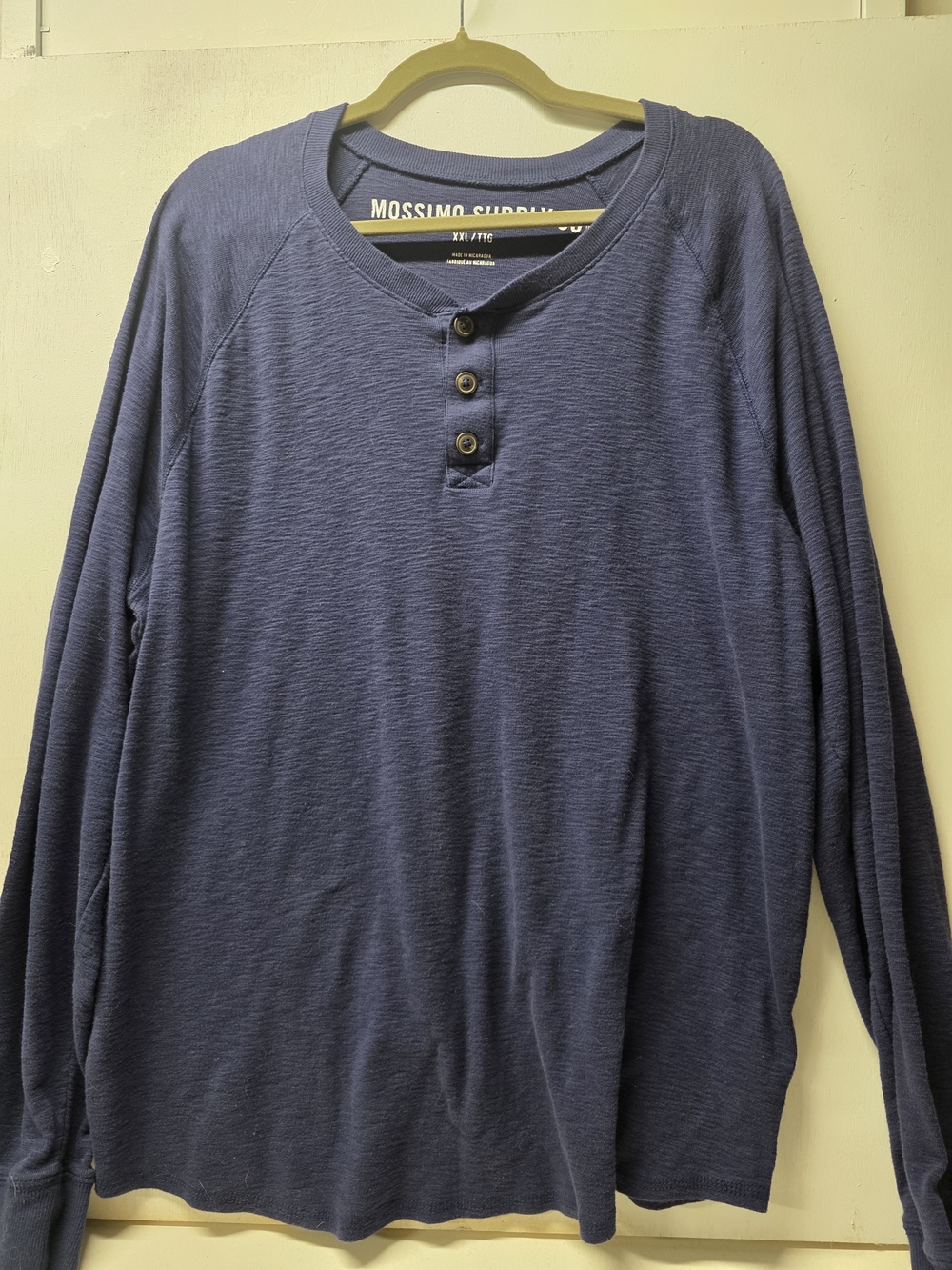 Mossimo Supply Co Mens XXL Henley Shirt Navy Blue Long Sleeve 100% Cotton 2XL